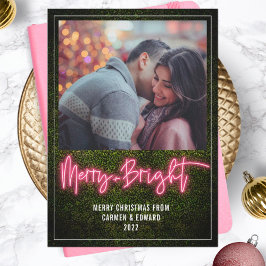 Merry + Bright Roze Neon Buxus Kerst Foto Feestdagenkaart