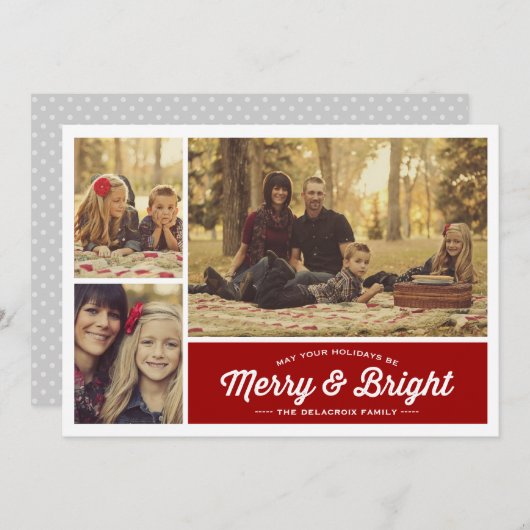 Merry & Bright Ruby 3 Foto Holiday Greeting Feestdagenkaart (Voorkant / Achterkant)
