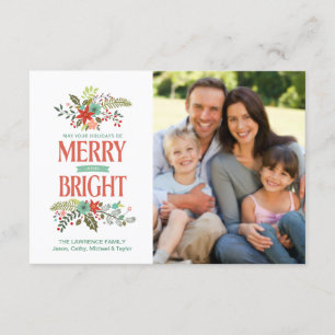 Merry & Bright Rustic Floral Holiday-fotokaart Kaart