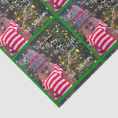 Merry Bright Rustic Snowman Naam Groen Patroon Tissuepapier (Detail)