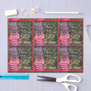 Merry Bright Rustic Snowman Naam Red Pattern Schat Tissuepapier