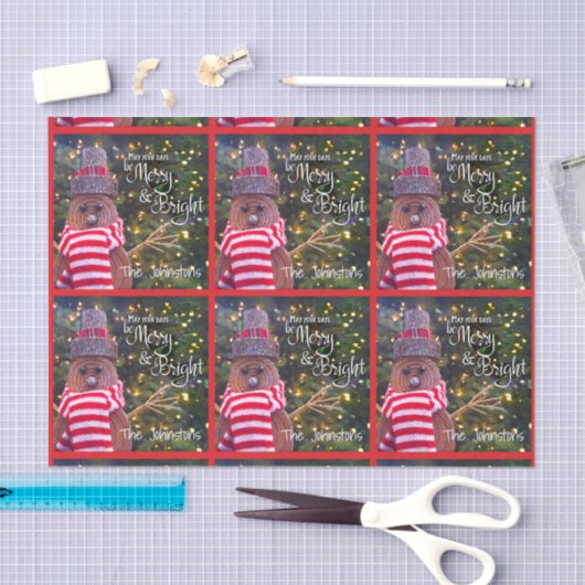 Merry Bright Rustic Snowman Naam Red Pattern Schat Tissuepapier (Craft)