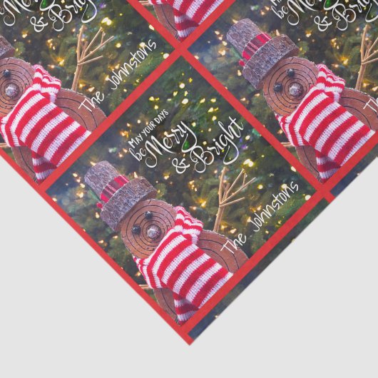 Merry Bright Rustic Snowman Naam Red Pattern Schat Tissuepapier (Detail)