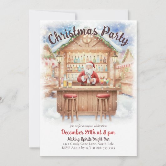 Merry & Bright Santa Cocktail Bar Christmas Kaart (Voorkant)