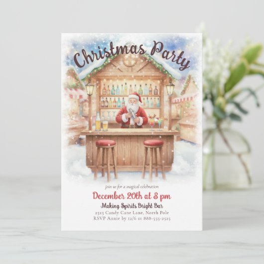 Merry & Bright Santa Cocktail Bar Christmas Kaart (Staand voorkant)