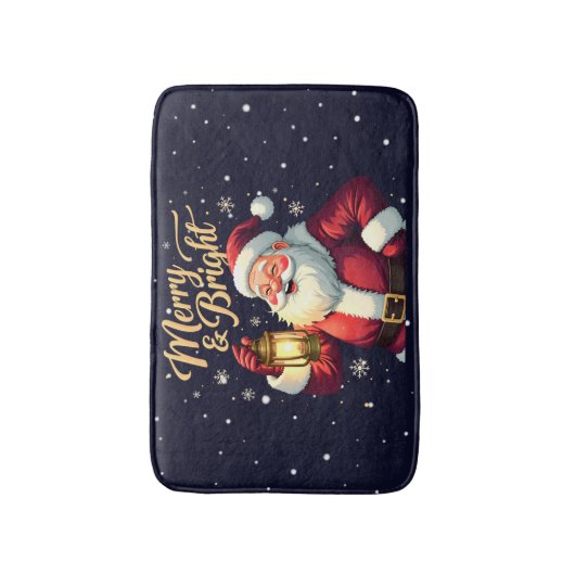 Merry Bright Santa Holding Lantern Illustration Badmat (Voorkant Verticaal)