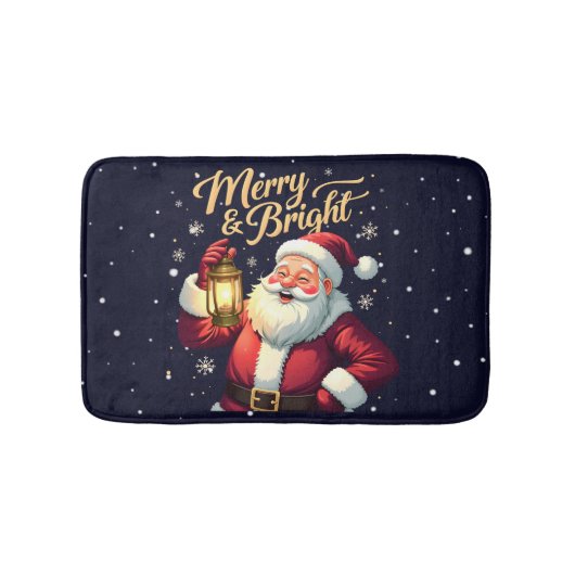 Merry Bright Santa Holding Lantern Illustration Badmat (Voorkant)
