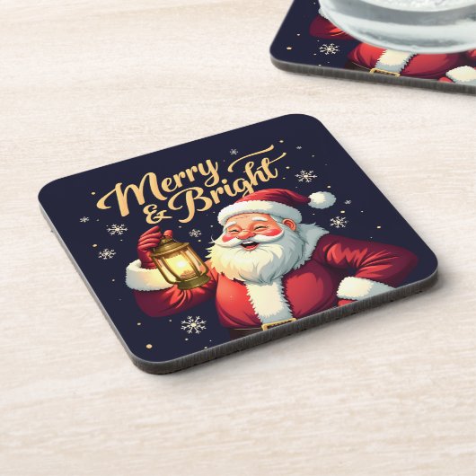 Merry Bright Santa Holding Lantern Illustration Bier Onderzetter (Linkerzijde)
