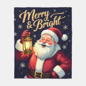 Merry Bright Santa Holding Lantern Illustration Fleece Deken (Voorkant)