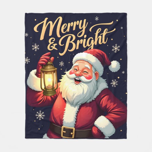 Merry Bright Santa Holding Lantern Illustration Fleece Deken (Voorkant)
