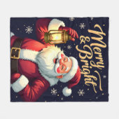 Merry Bright Santa Holding Lantern Illustration Fleece Deken (Voorkant (Horizontaal))