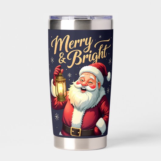 Merry Bright Santa Holding Lantern Illustration Geïsoleerde Drinkbeker (Voorkant)