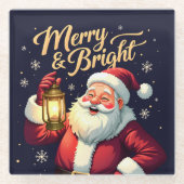 Merry Bright Santa Holding Lantern Illustration Glazen Onderzetter (Voorkant)
