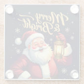 Merry Bright Santa Holding Lantern Illustration Glazen Onderzetter (Achterkant)