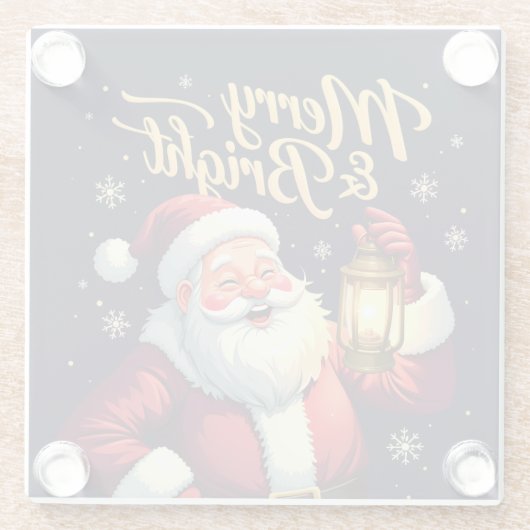 Merry Bright Santa Holding Lantern Illustration Glazen Onderzetter (Achterkant)