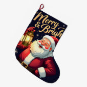 Merry Bright Santa Holding Lantern Illustration Grote Kerstsok (Voorkant (Hangend))
