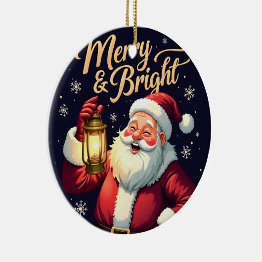 Merry Bright Santa Holding Lantern Illustration Keramisch Ornament (Rechts)