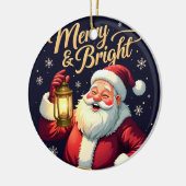 Merry Bright Santa Holding Lantern Illustration Keramisch Ornament (Links)