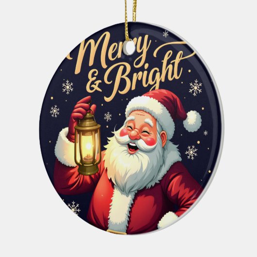 Merry Bright Santa Holding Lantern Illustration Keramisch Ornament (Links)