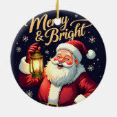 Merry Bright Santa Holding Lantern Illustration Keramisch Ornament (Achterkant)