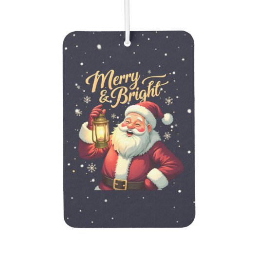 Merry Bright Santa Holding Lantern Illustration Luchtverfrisser (Voorkant)