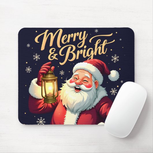 Merry Bright Santa Holding Lantern Illustration Muismat (Met muis)