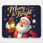 Merry Bright Santa Holding Lantern Illustration Muismat (Voorkant)
