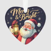 Merry Bright Santa Holding Lantern Illustration Ornament (voorkant)