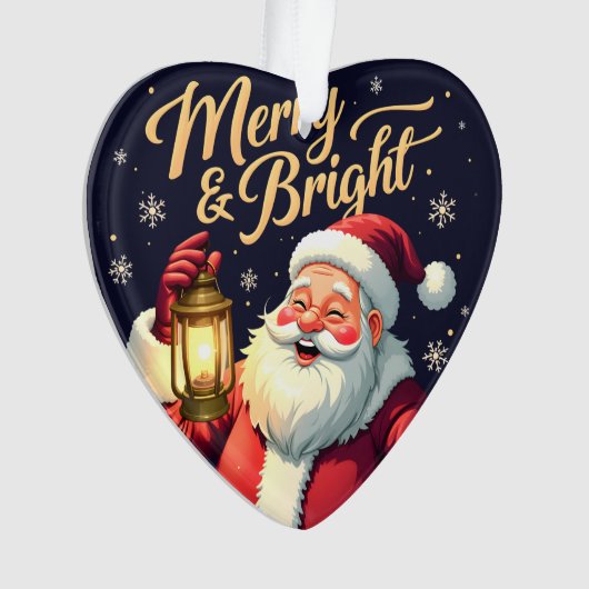 Merry Bright Santa Holding Lantern Illustration Ornament (voorkant)