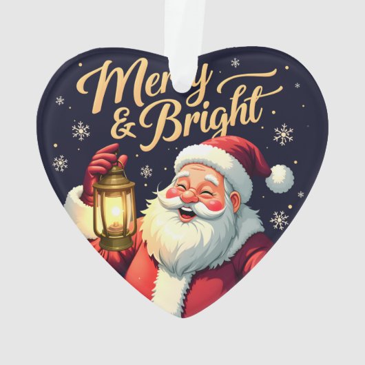 Merry Bright Santa Holding Lantern Illustration Ornament (achterkant)