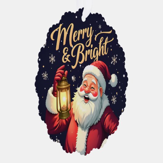 Merry Bright Santa Holding Lantern Illustration Ornament Kaart (Rechts)