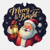 Merry Bright Santa Holding Lantern Illustration Ornament Kaart (Voorkant)