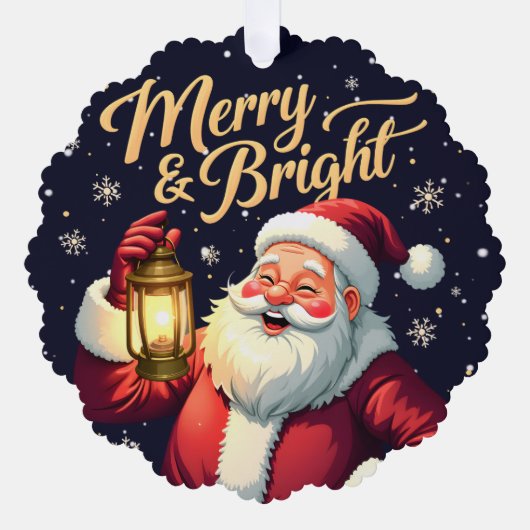 Merry Bright Santa Holding Lantern Illustration Ornament Kaart (Voorkant)
