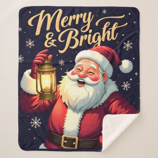 Merry Bright Santa Holding Lantern Illustration Sherpa Deken (Voorkant)