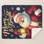 Merry Bright Santa Holding Lantern Illustration Sherpa Deken (Voorkant (horizontaal))