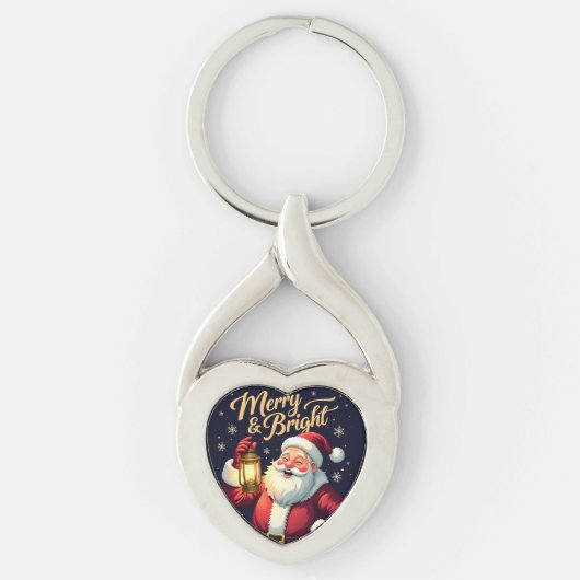 Merry Bright Santa Holding Lantern Illustration Sleutelhanger (Voorkant)