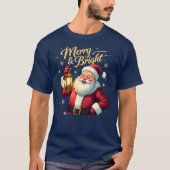 Merry Bright Santa Holding Lantern Illustration T-shirt (Voorkant)