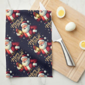 Merry Bright Santa Holding Lantern Illustration Theedoek (Quarter Fold)