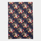 Merry Bright Santa Holding Lantern Illustration Theedoek (Verticaal)