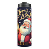 Merry Bright Santa Holding Lantern Illustration Thermosbeker (Voorkant)