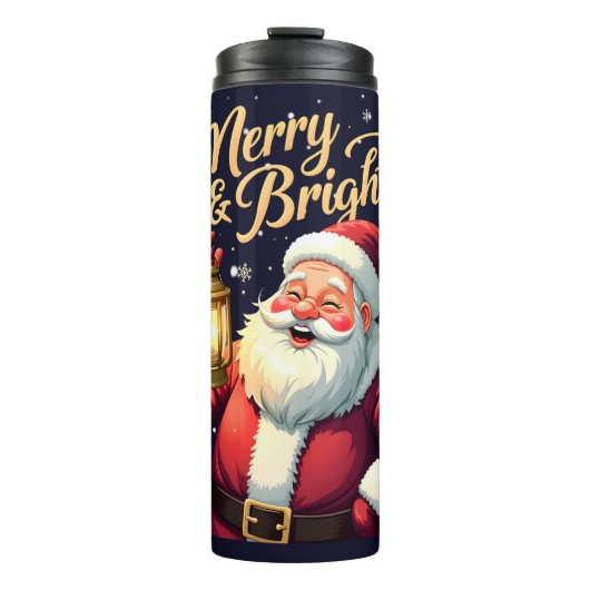 Merry Bright Santa Holding Lantern Illustration Thermosbeker (Voorkant)