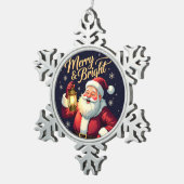 Merry Bright Santa Holding Lantern Illustration Tin Sneeuwvlok Ornament (Rechts)