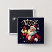 Merry Bright Santa Holding Lantern Illustration Vierkante Button 5,1 Cm (Voorkant /achterkant)
