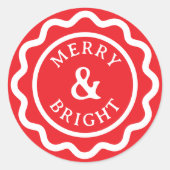 Merry & Bright Scallop Circle Kerst Ronde Sticker (Voorkant)
