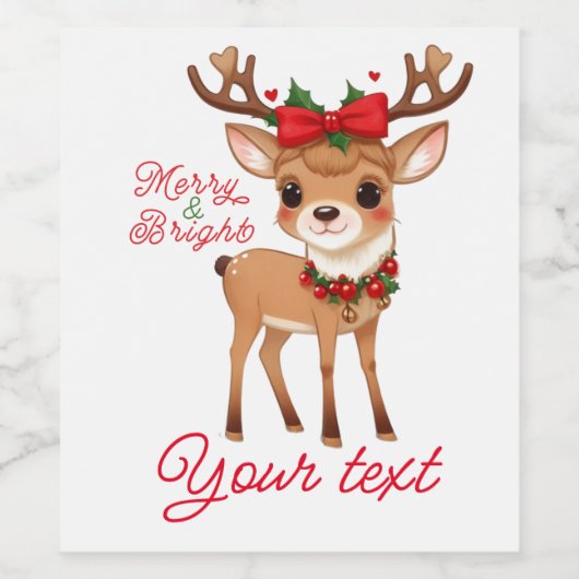 Merry&Bright Schattig Rendier Wijn Etiket (Enkel label)