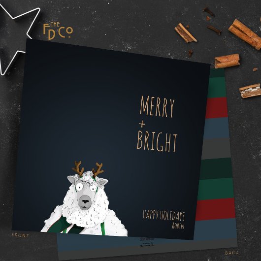 “Merry + Bright” Schattig Schaap Feestdagenkaart
