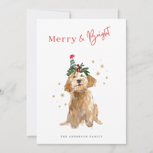 Merry & Bright Schattige Doodle Dog Christmas Feestdagenkaart (Voorkant)