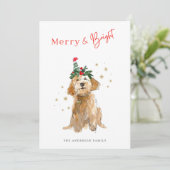 Merry & Bright Schattige Doodle Dog Christmas Feestdagenkaart (Staand voorkant)