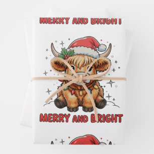 Merry & Bright Schattige Highland Baby Koe Kerst Inpakpapier Vel