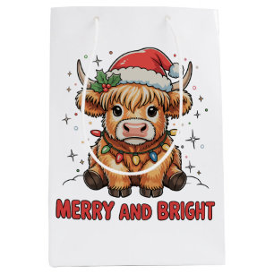 Merry & Bright Schattige Highland Baby Koe Kerst Medium Cadeauzakje
